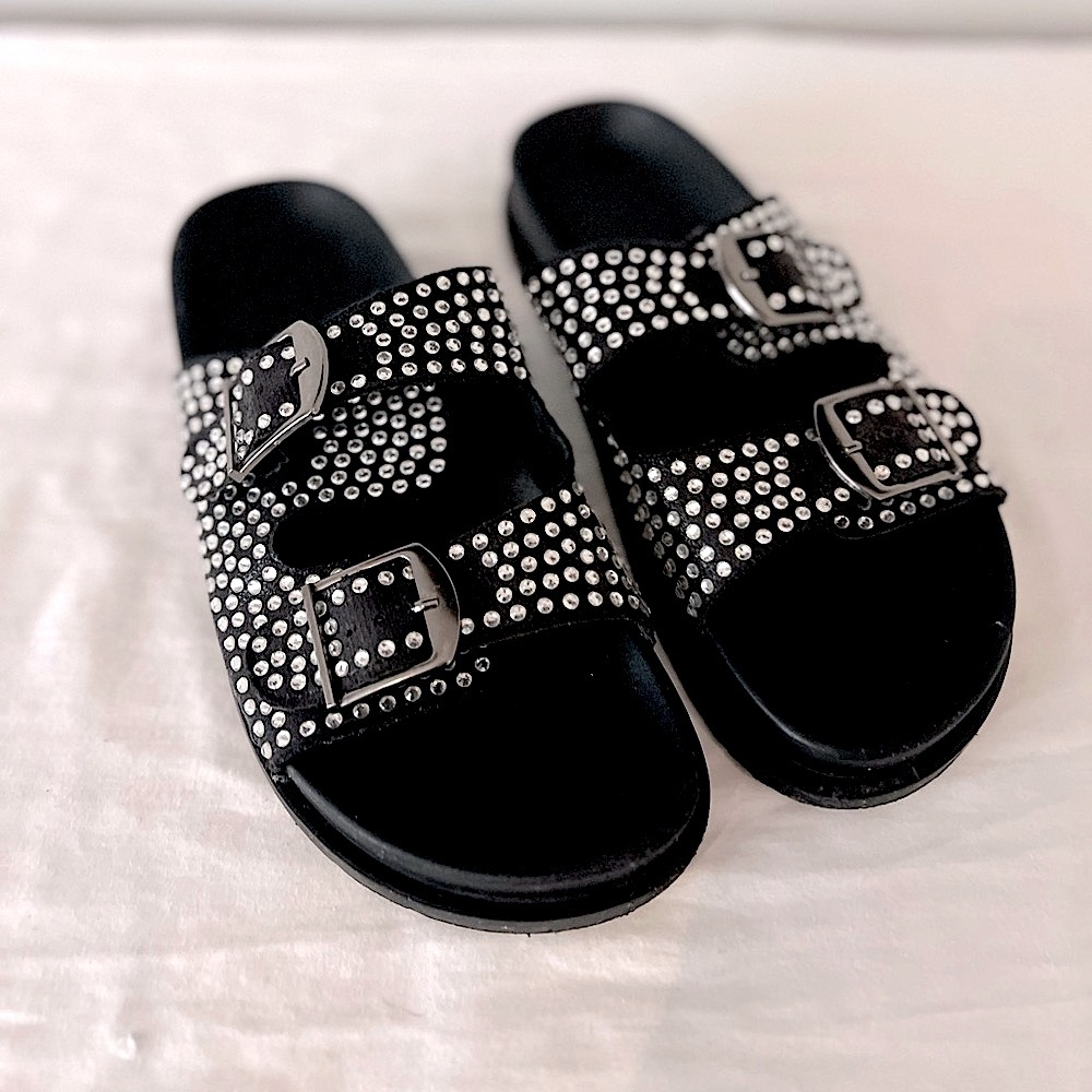 Chunky buckle sandal with clear stones
